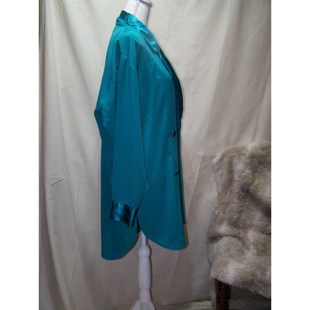 Vintage Victoria's Secret Teal M Double Breasted Sleep Shirt Satin Feel - Picture 3 of 7